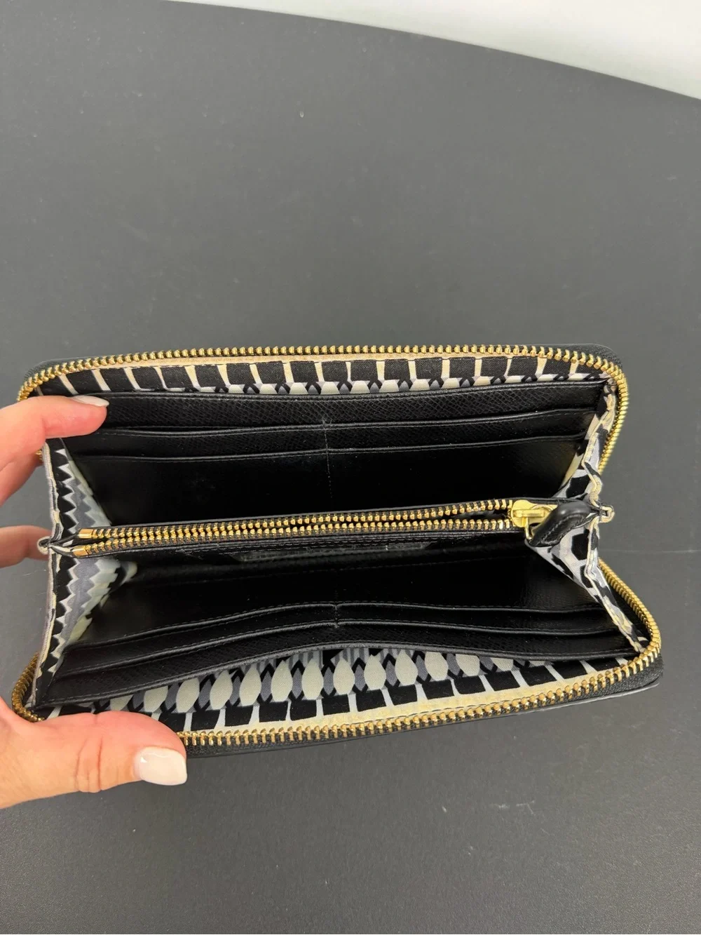 Vera Bradley Black Pebbled Zip Georgia Wallet with Gold Accents